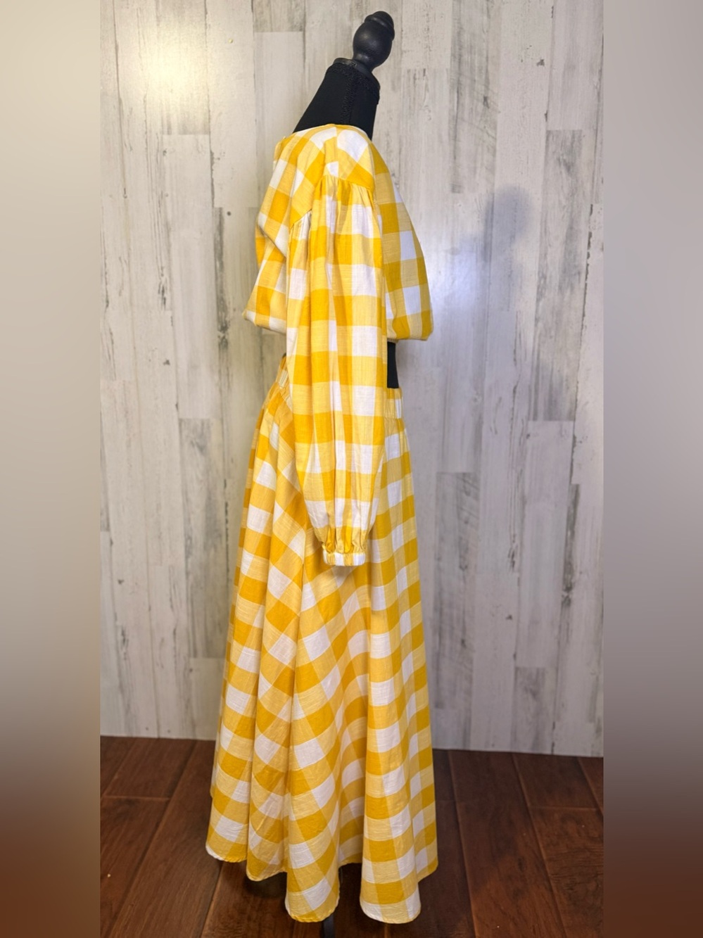NWT SugarlipsYellow White Gingham Buffalo Plaid Crop Top & Maxi Skirt Set Size S - Picture 4 of 12